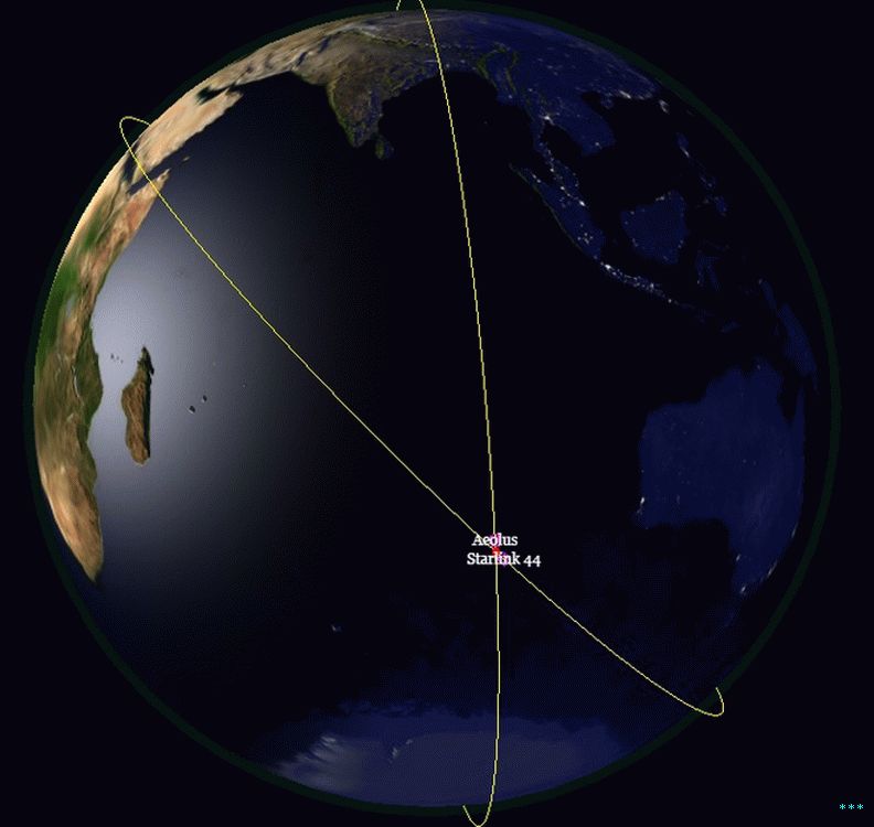 The projected "conjunction" between Aeolus and a SpaceX satellite.