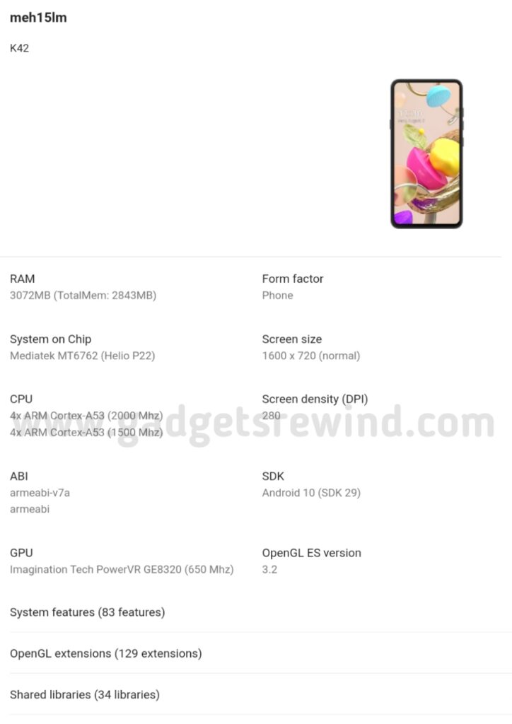 LG K42 dengan chipset Helio P22 Google Konsol Play